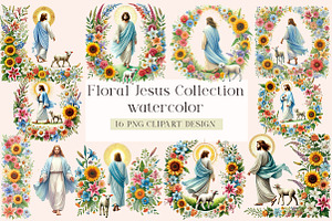 Floral Jesus Collection Clipart, an Illustration by DreamArtGraphic
