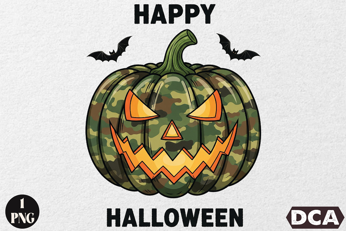 Camo Pumpkin Halloween Sublimation, an Illustration by DreamCafeArt (Photo 1 of 6)