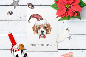 Christmas Watercolor Beagle Cards