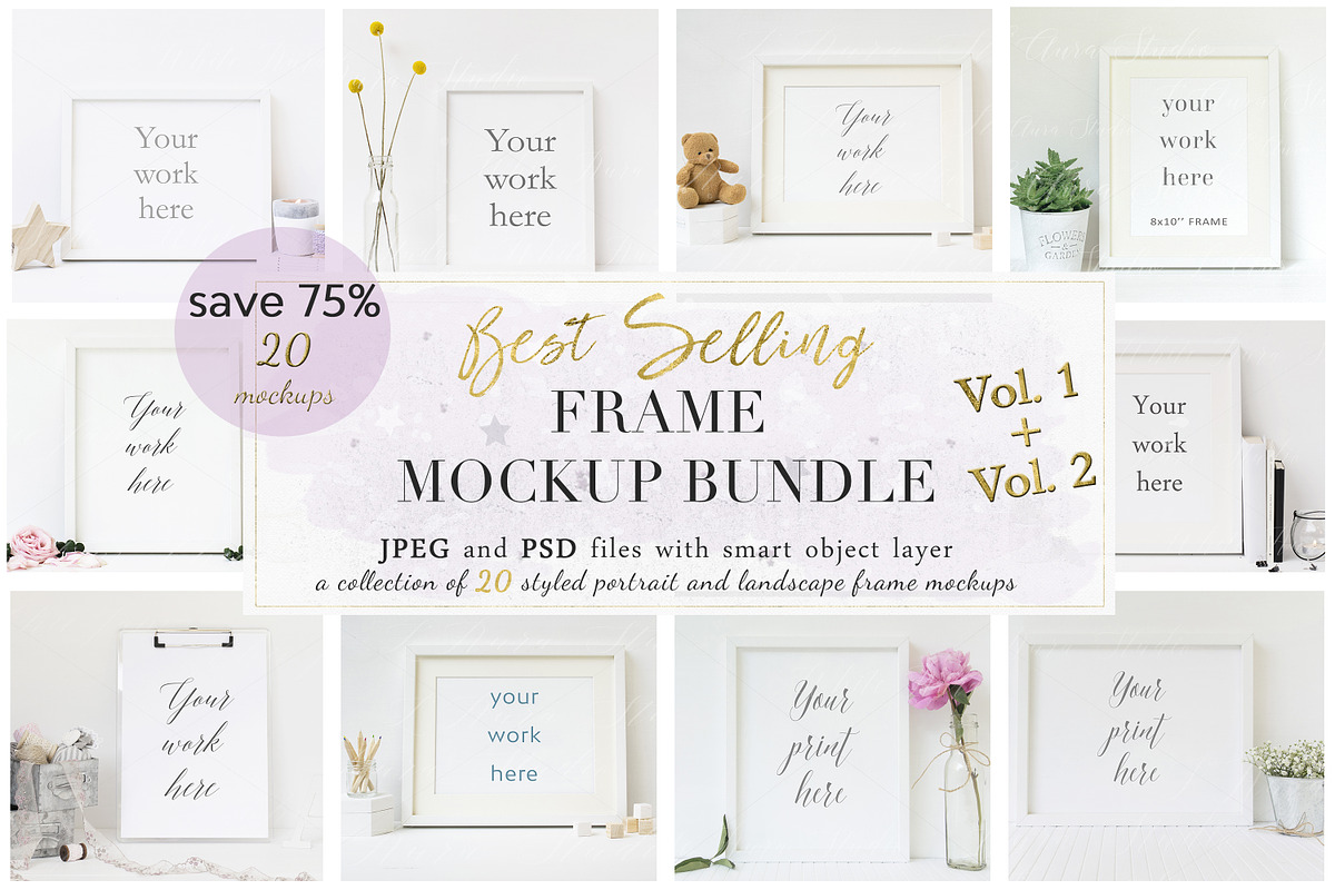 Picture frame mockup - psd x20, a Print Template by L'Aura Studio (Photo 1 of 7)