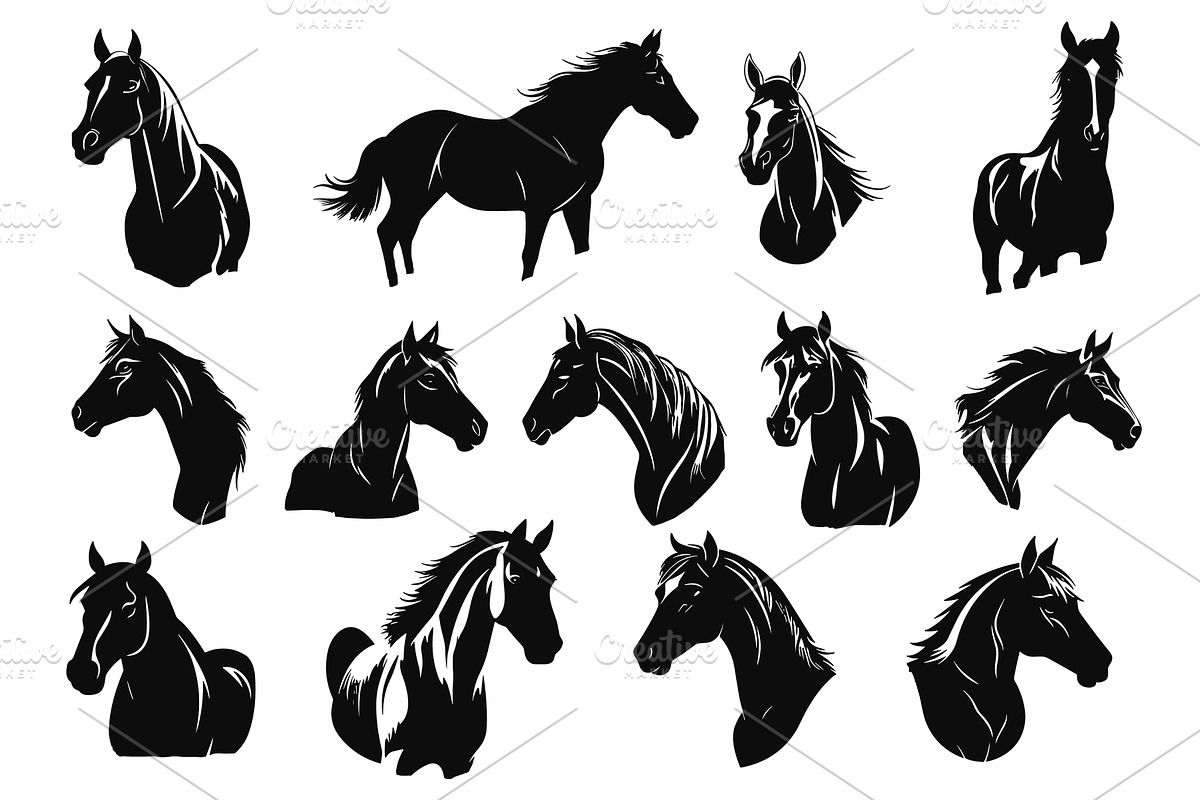 Horse silhouettes on white, an Animal Illustration by LadadikArt