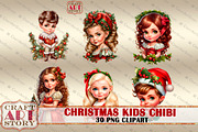 Kids Adorable Chibi clipart,Girls, a Person Illustration by CraftArtStory (Thumbnail 2 of 7)