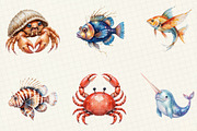 Watercolor Sea Animal Clipart, a Work Illustration by OK Design (Thumbnail 3 of 5)
