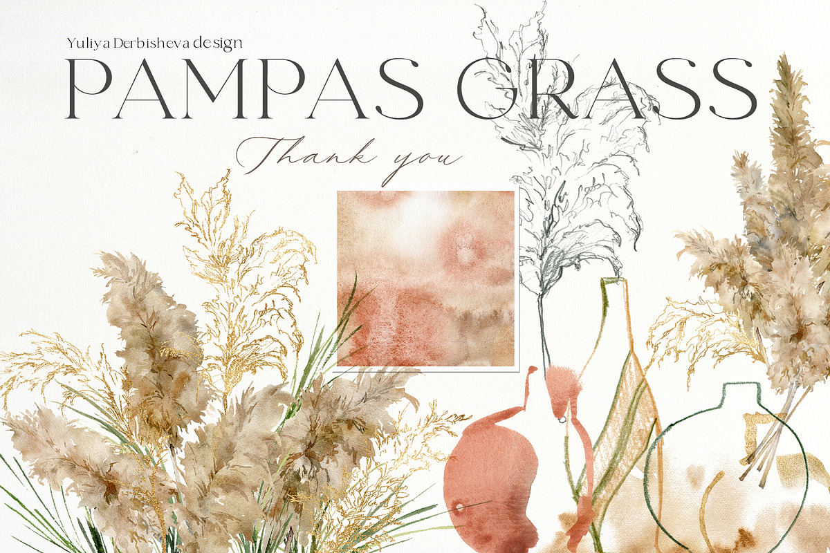 Pampas grass watercolor flowers boho, a Decorative Illustration by Yuliya Derbisheva (Photo 12 of 12)
