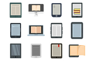 Ebook Icons Set Flat Vector Isolated