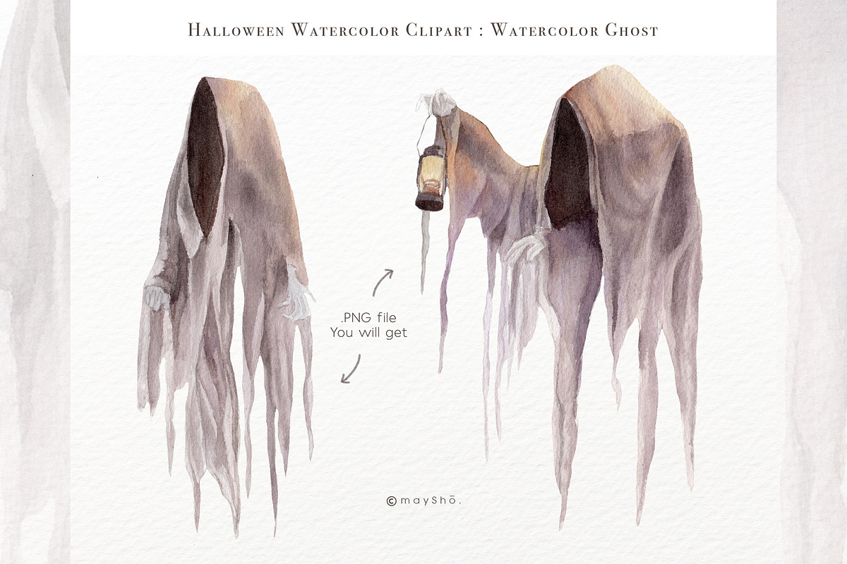 Halloween Clipart, Ghost Watercolor, an Illustration by May • SHO (Photo 2 of 6)