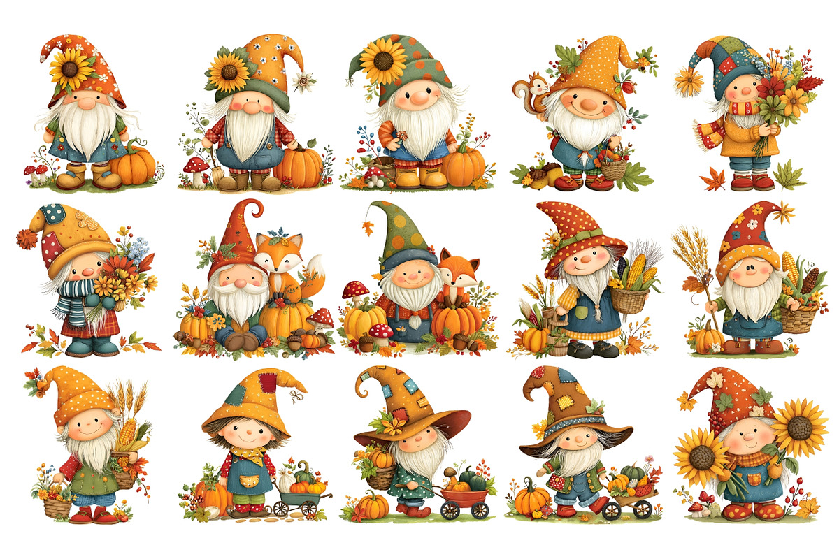 Whimsical Harvest Gnomes Clipart, a Seasonal Illustration by Nicolle's Colorful Art (Photo 2 of 5)