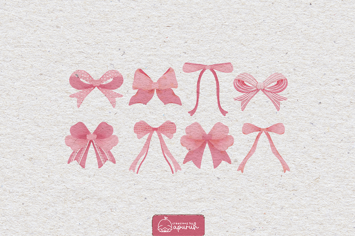 Pink Coquette Bows Watercolor Clipar, a Decorative Illustration by creationsbyapuruh (Photo 2 of 7)