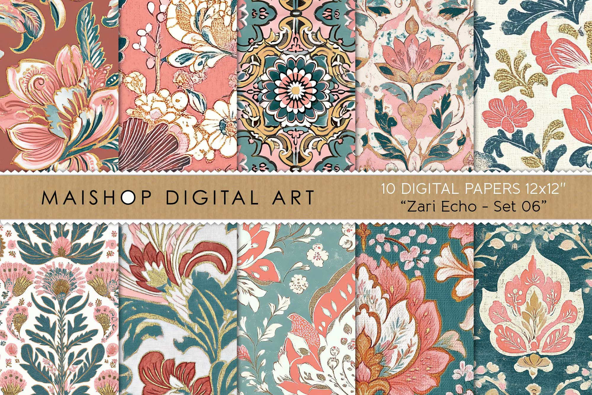 Batik Style Flowers Digital Papers, a Pattern Graphic by Maishop