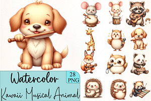 Kawaii Musical Animal Clipart Bundle, an Illustration by CrexoraLab
