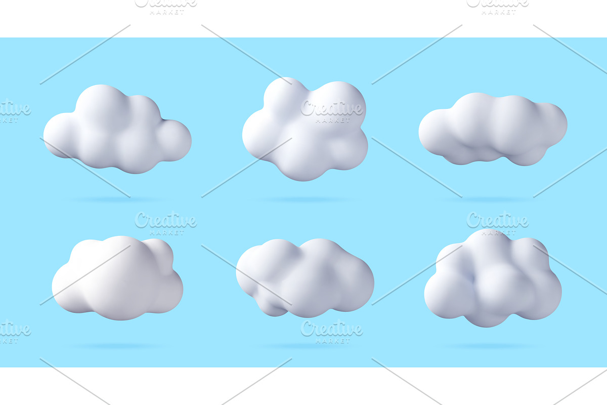 Set of 3d fluffy clouds isolated on, an Object Illustration by Abscent
