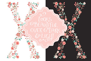 Mint & Coral Floral Alphabet Clipart