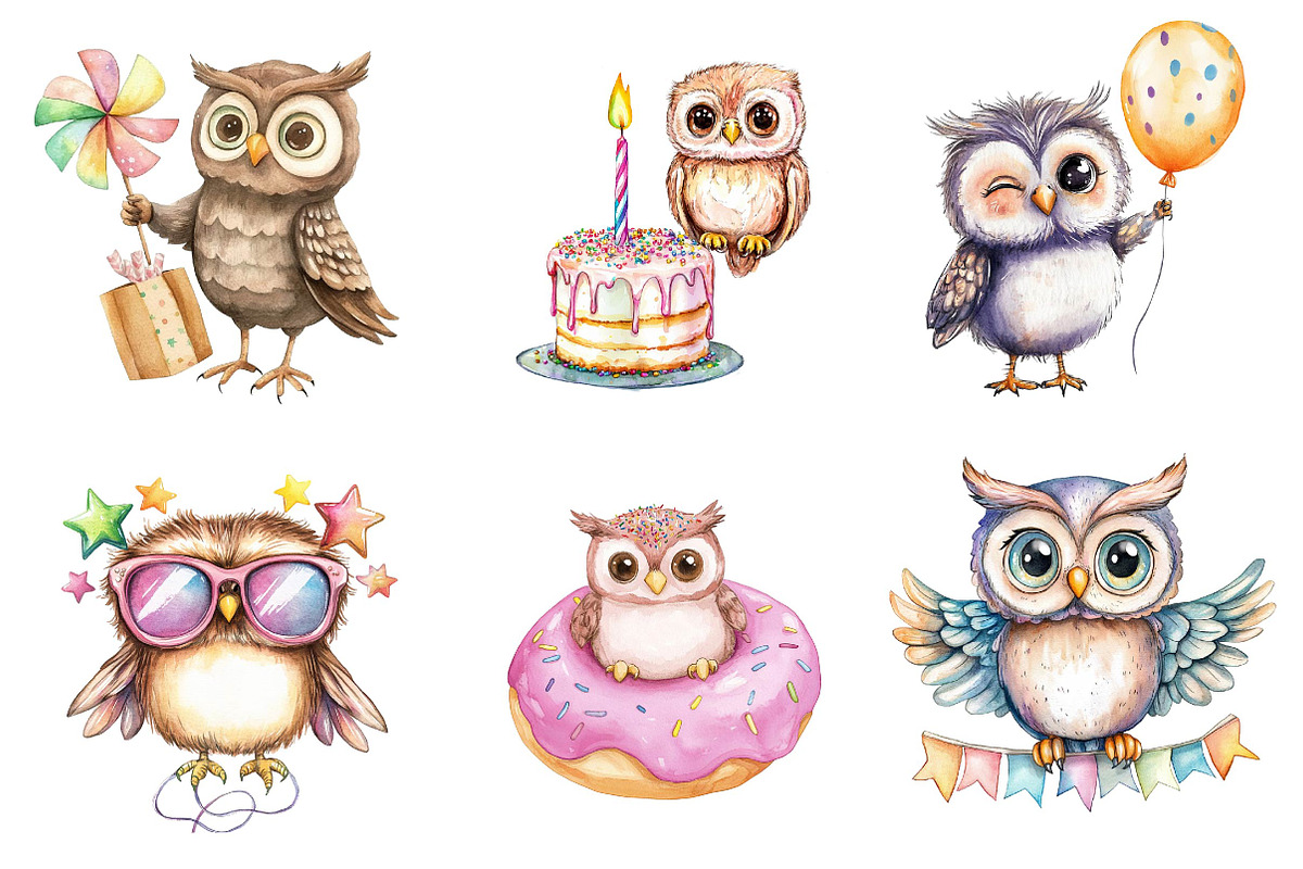 Baby Owl Clipart, Birthday Owl Party, an Illustration by CreationArt (Photo 5 of 5)