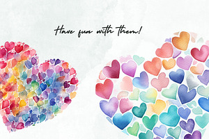 Pastel Hearts Watercolor Clipart PNG