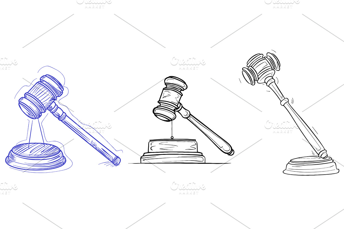 A judge hammer continuous line, an Object Illustration by ZinetroN