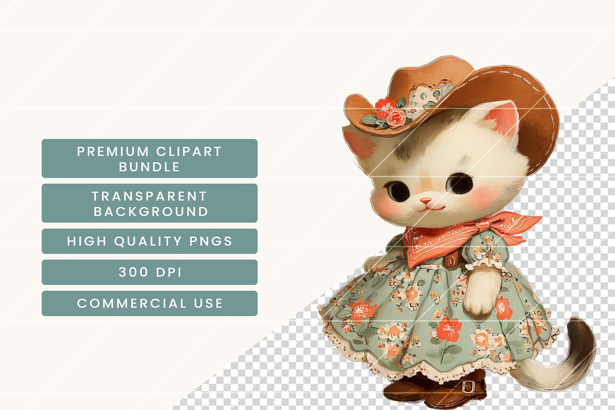 Vintage Cowboy & Cowgirl Cats, an Animal Illustration by BusyDaydesign (Photo 7 of 9)