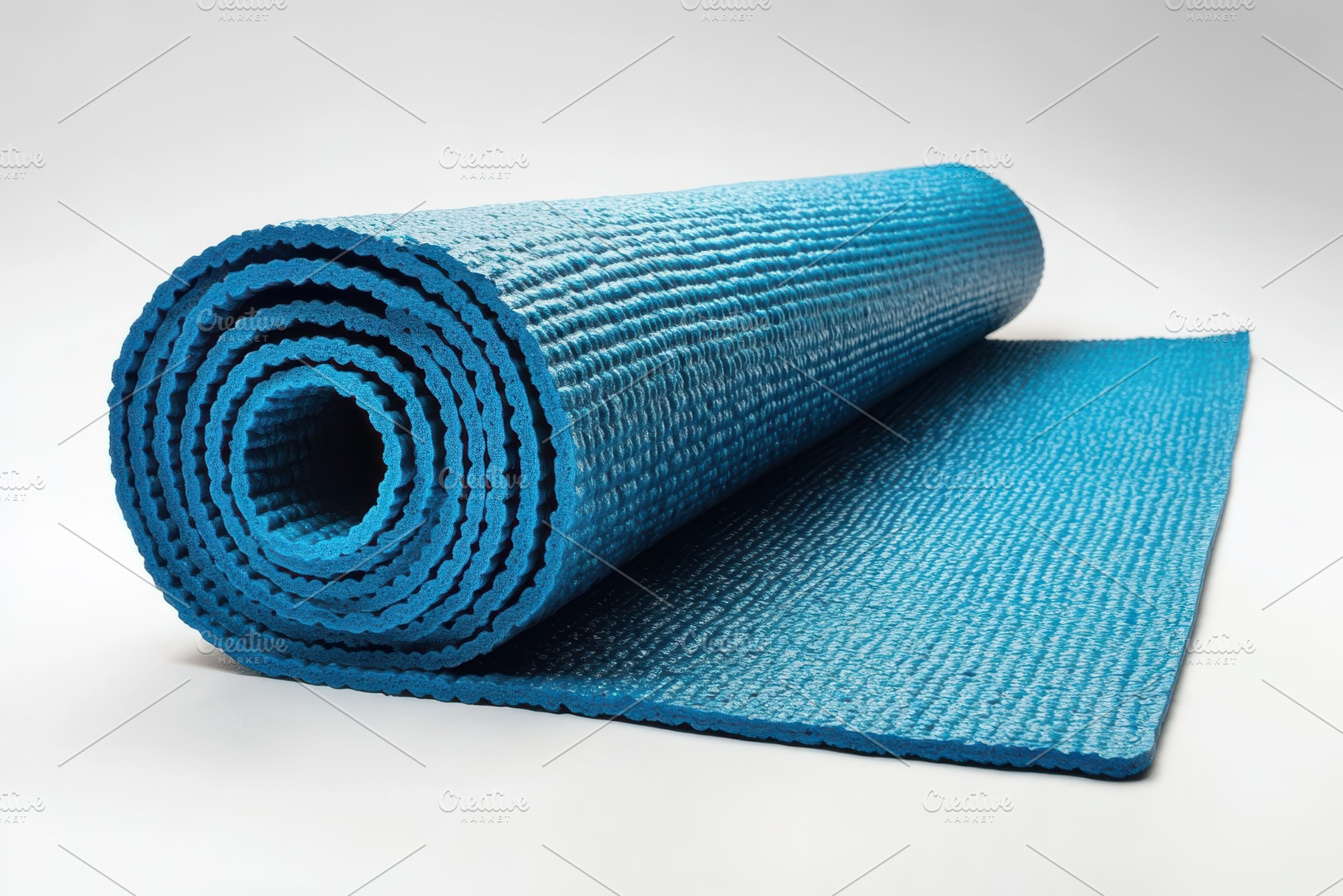 Rolled Blue Yoga Mat Exercise Fitnes, a Photo by Pixeness Studio