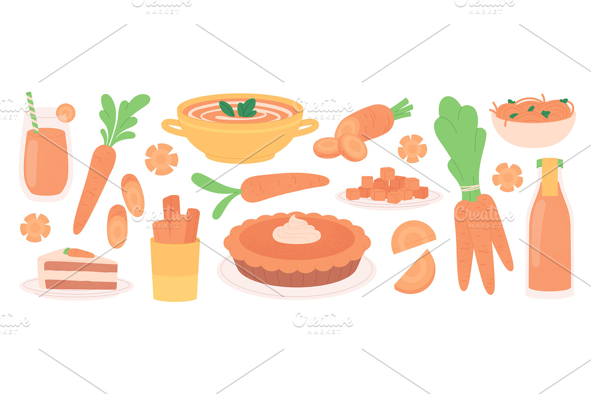 Fresh carrot food. Cartoon carrots, a Food Illustration by LadadikArt