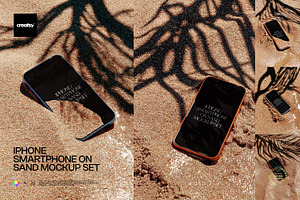iPhone Smartphone on Sand Mockup Set, an iPhone Mockup by creatsy5