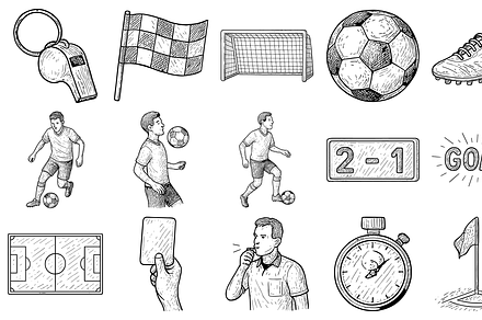 Hand Drawn Soccer Elements Set, an Illustration by Sempu