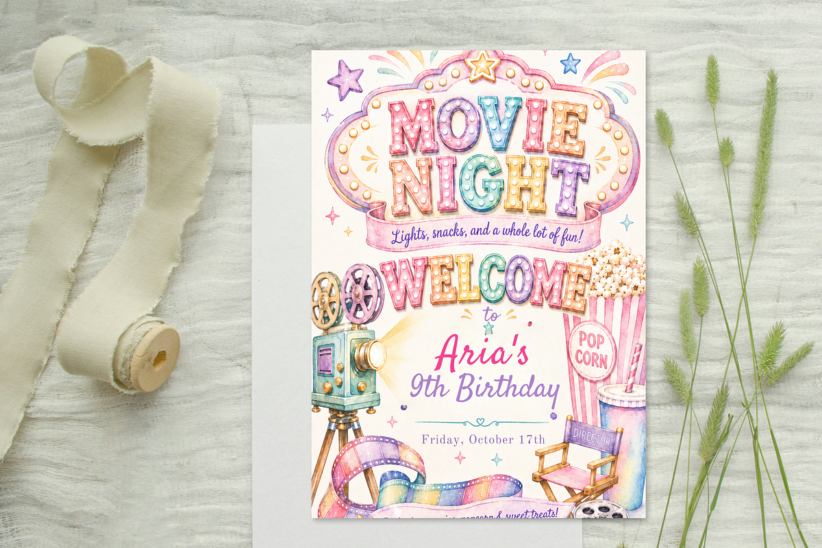 Movie Night Birthday Invitation, an Invitation Template by heynomi (Photo 1 of 19)