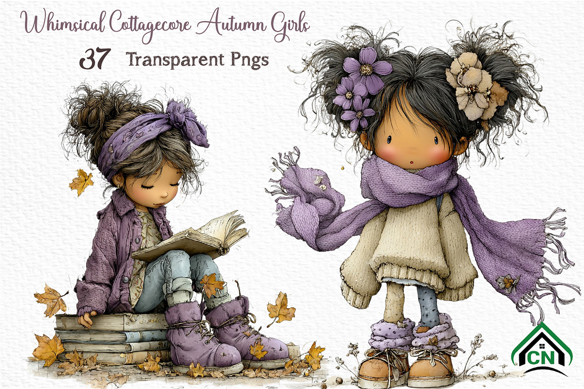 Whimsical Cottagecore Autumn Girls, a Seasonal Illustration by Craft Nest (Photo 1 of 6)