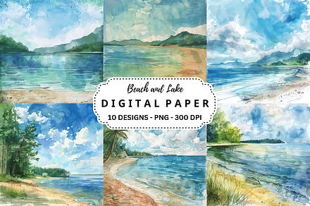 Beach and Lake, a Wallpaper Graphic by PcuDesigns Illustrations