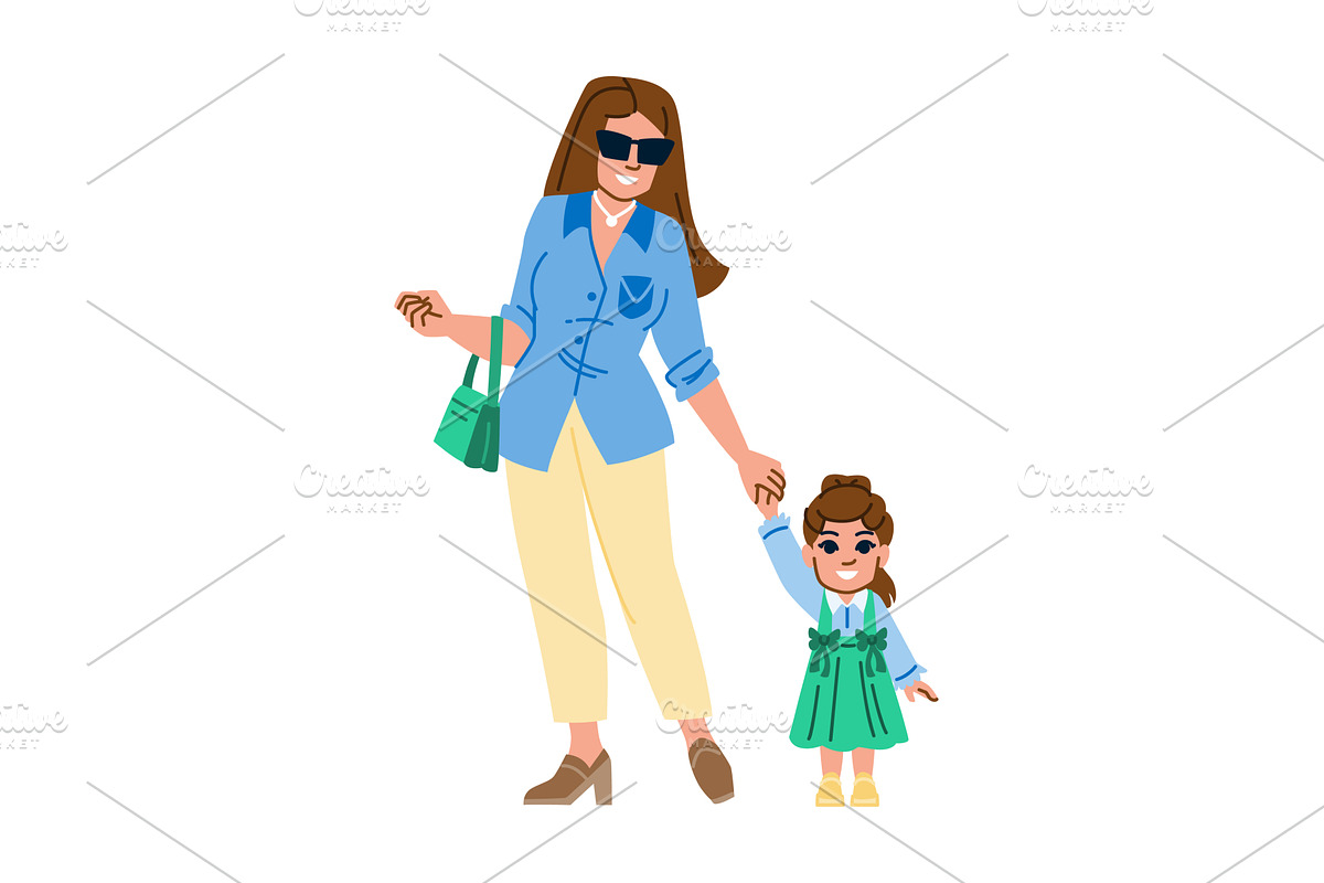 Mother and daughter holding hands, an Object Illustration by pikepicture