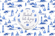 Nautical Toile de Jouy Seamless Patt, a Pattern Graphic by AnaGuziiArt (Thumbnail 1 of 9)