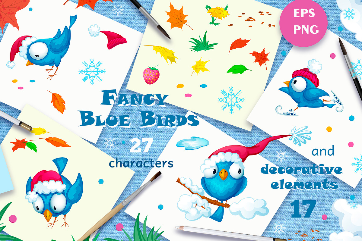 Fancy Blue Birds Big set. Characters, a Food Illustration by Maycat_store (Photo 4 of 6)