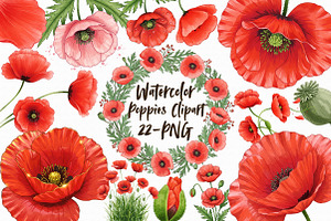Watercolor Poppies Clipart, an Illustration by Libby Wishes