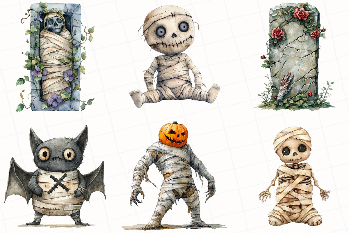 Watercolor Halloween Mummy Clipart, an Illustration by OK Design (Photo 2 of 5)
