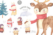 WINTER ANIMALS clipart. Watercolor, an Animal Illustration by OlliArtDesign (Thumbnail 1 of 5)