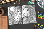 Coloring Page Psychedelic Sun & Moon, a Decorative Illustration by MuzaArtStudio (Thumbnail 3 of 4)