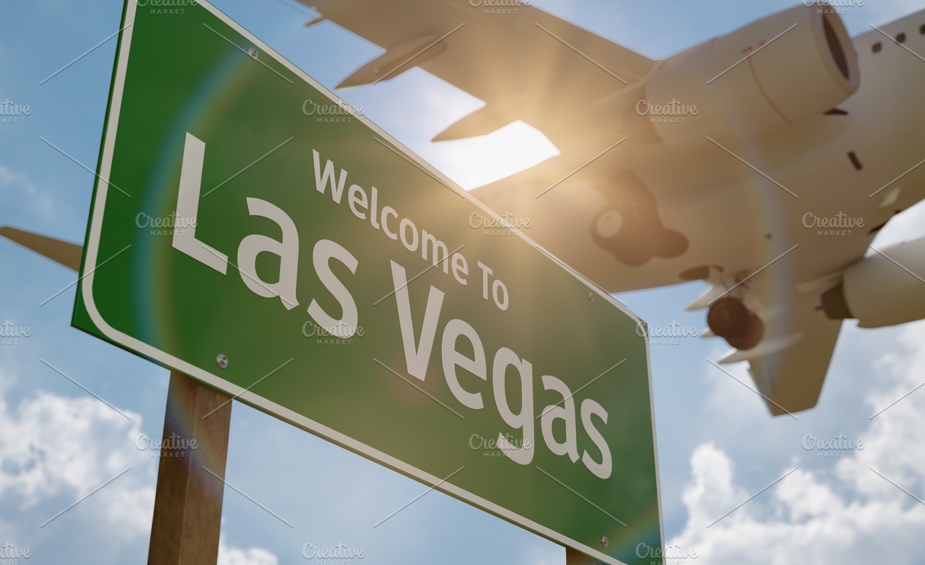 Welcome To Las Vegas Green Road Sign, a Transportation Photo by Andy Dean Photography