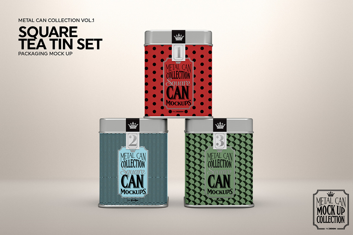 Square Tea Tin Set Packaging Mockup, a Cups & Container Mockup by INCDesign (Photo 5 of 6)