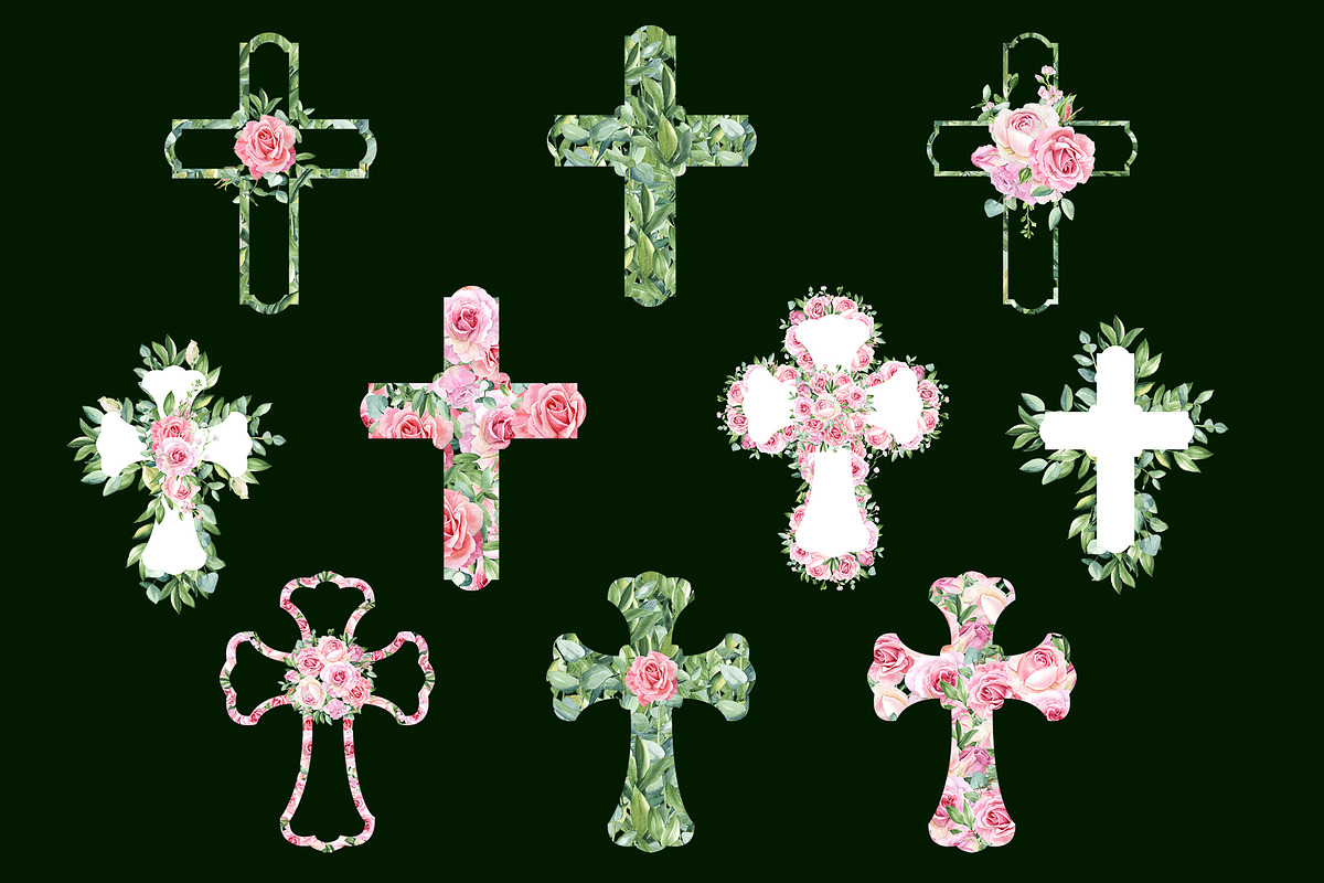 Watercolor Floral Easter Crosses, an Object Graphic by Elena Dorosh (Photo 4 of 5)