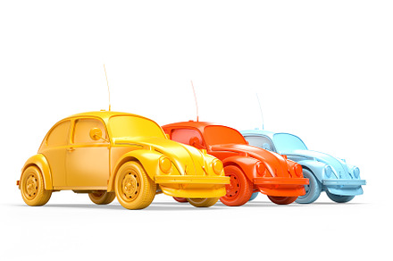 Row of three vintage colored cars, a Transportation Photo by kirill.makes.pics