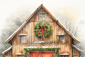 Watercolor Christmas Barn