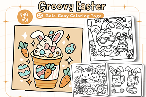 Groovy Easter Coloring Pages, a Seasonal Illustration by Design Station