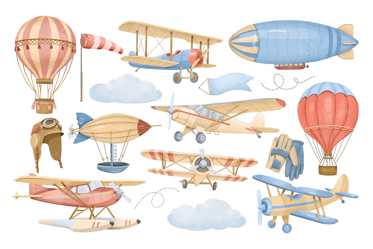 Watercolor Airplanes Clipart, a Transportation Illustration by ArtGiftsStudio (Photo 2 of 5)