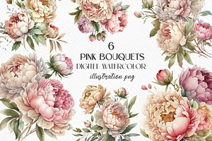 Watercolor Bouquets Of Peonies