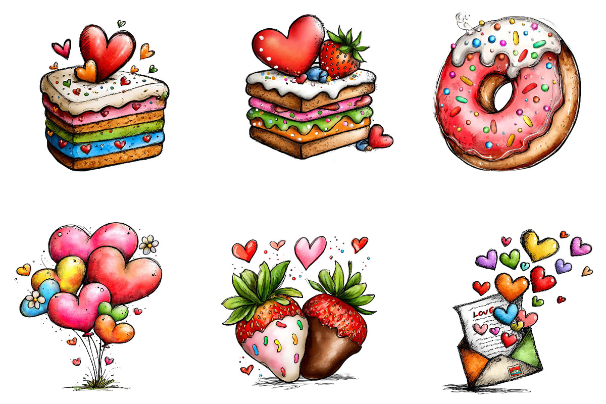 Whimsical valentines clip art, an Illustration by CreationArt (Photo 2 of 6)