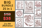25 in 1 Bundle - Line Illustrations, an Animal Illustration by gunaonedesign (Thumbnail 1 of 21)