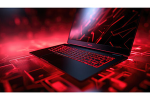 sleek tech background with red ai, a Technology Photo by pikepicture