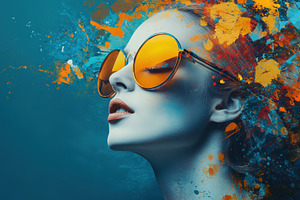 Woman in Yellow Sunglasses Artistic, a Photo by Pixeness Studio