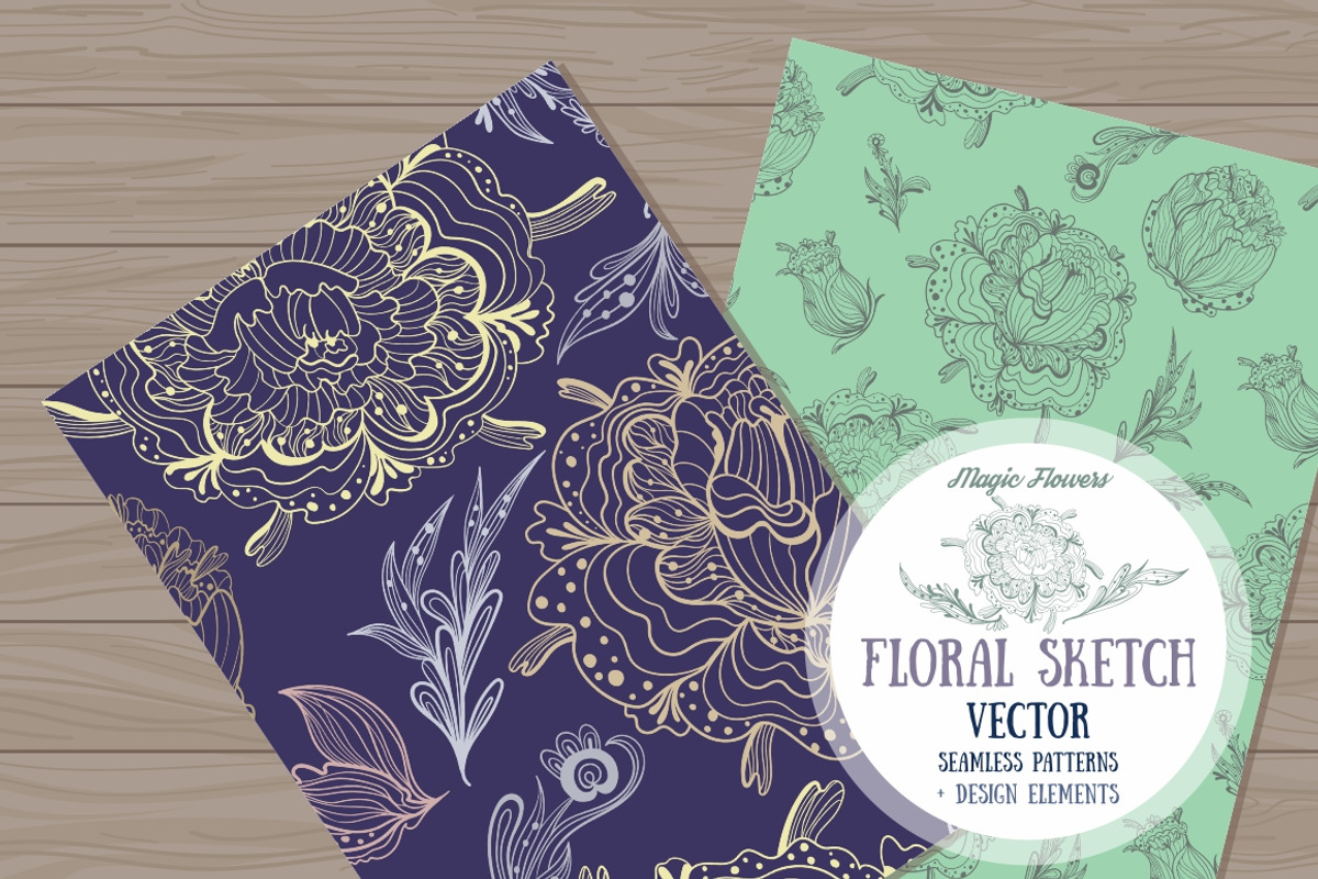 Floral Sketch Seamless Textures, a Pattern Graphic by kisikoida (Photo 2 of 4)