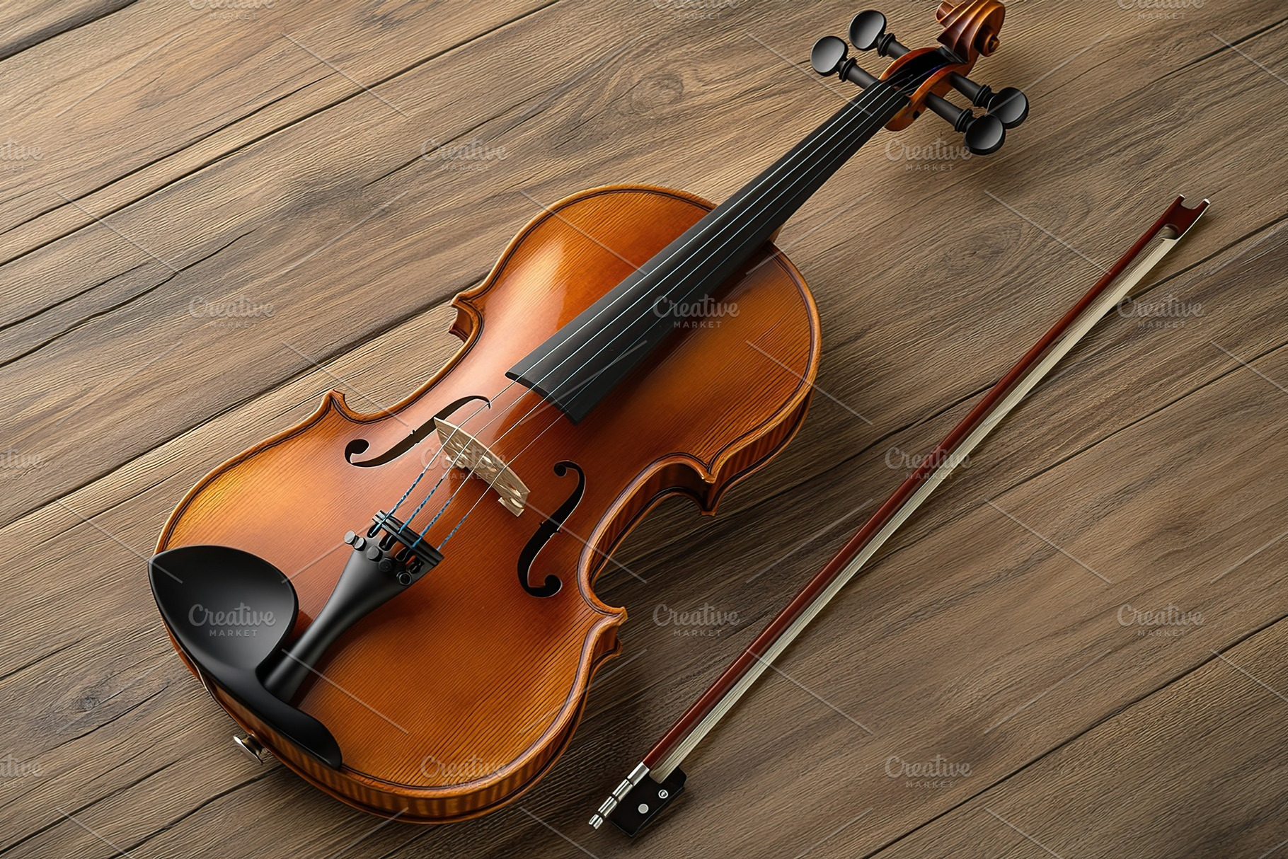 Violin and violin bow on wooden background, an Arts & Entertainment Photo by AlyaAnd