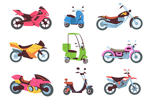 Cartoon motorcycles set. Motor cycle, a Transportation Illustration by Stock-Smart-Start