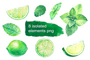 Lime and mint. Watercolor set., a Food Illustration by Art Watercolor (Thumbnail 2 of 3)